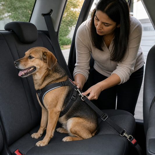 DriveSafe Adjustable Pet Seat Belt shown in an everyday pet routine