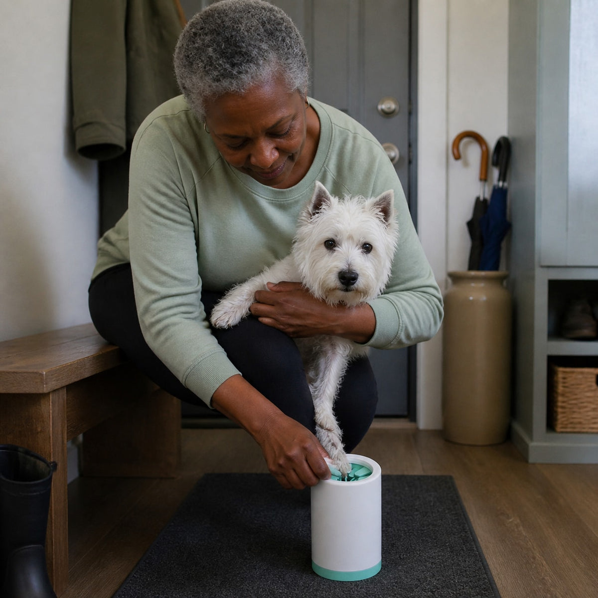 Clean the paws before the paw prints spread.