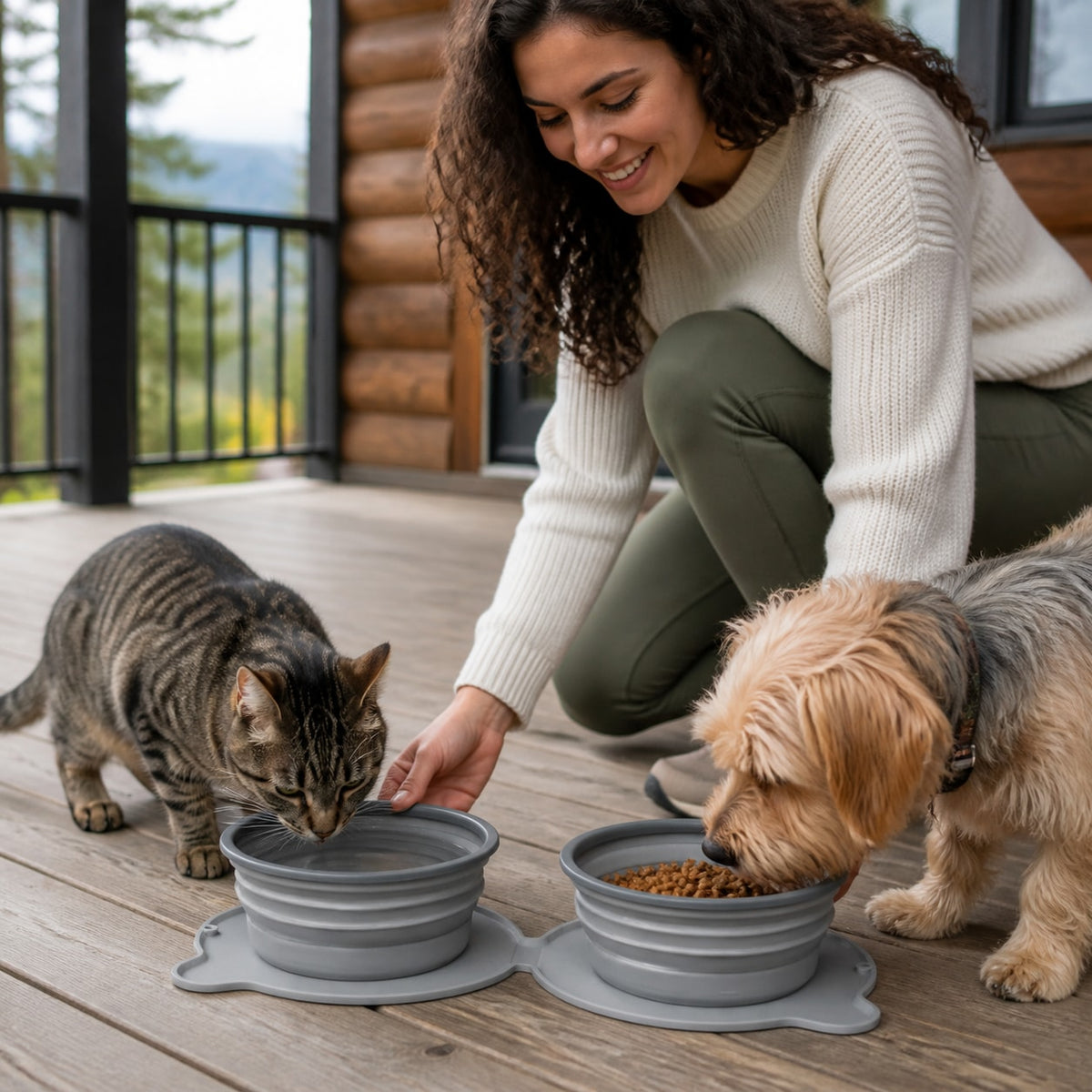Two bowls when needed; less bulk when they are not.