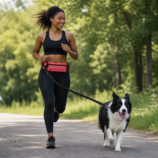 RunFree Hands-Free Bungee Leash shown in an everyday pet routine