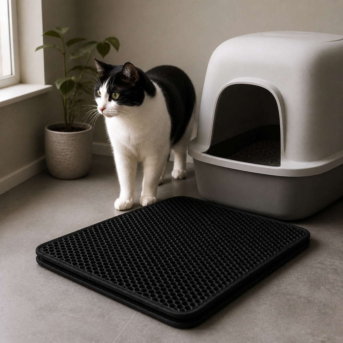 Let the mat catch what paws carry out.
