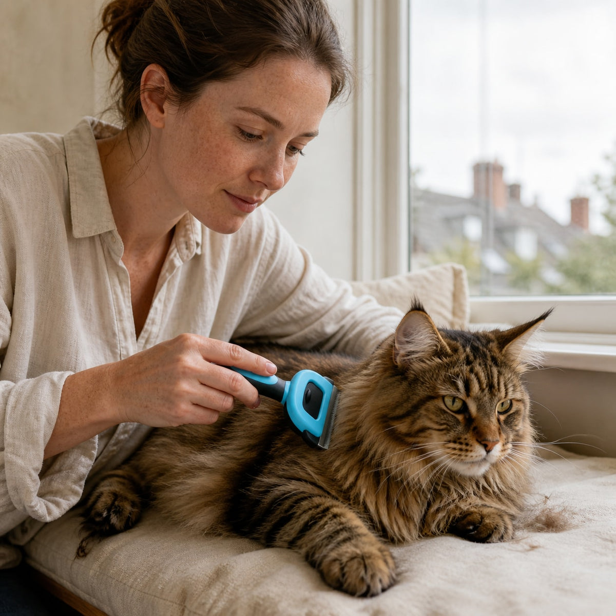 CoatClear Pet Grooming Comb shown in an everyday pet routine