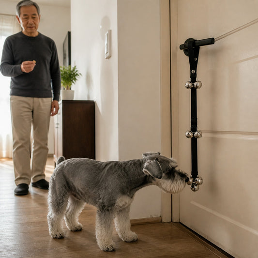 CueBell Dog Training Doorbell shown in an everyday pet routine