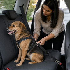 DriveSafe Adjustable Pet Seat Belt shown in an everyday pet routine