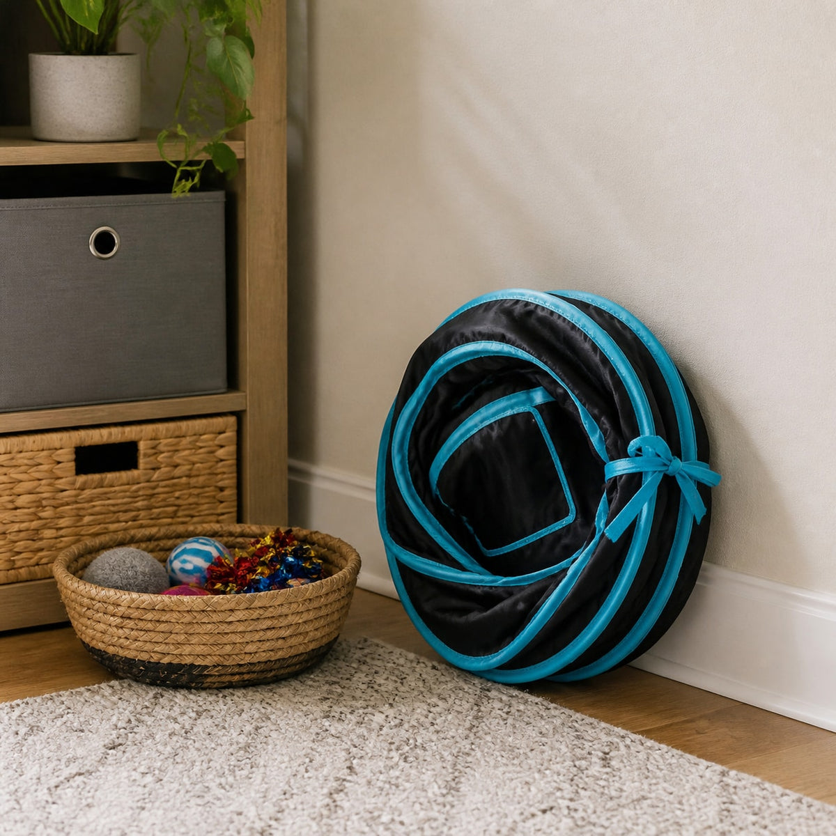 Hideaway S-Curve Cat Tunnel ready for daily use at home