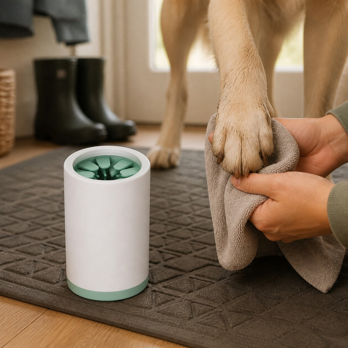 MudOff Dog Paw Cleaner Cup supporting an easier everyday routine