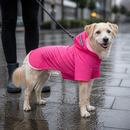 RainReady Reflective Dog Shell shown in an everyday pet routine