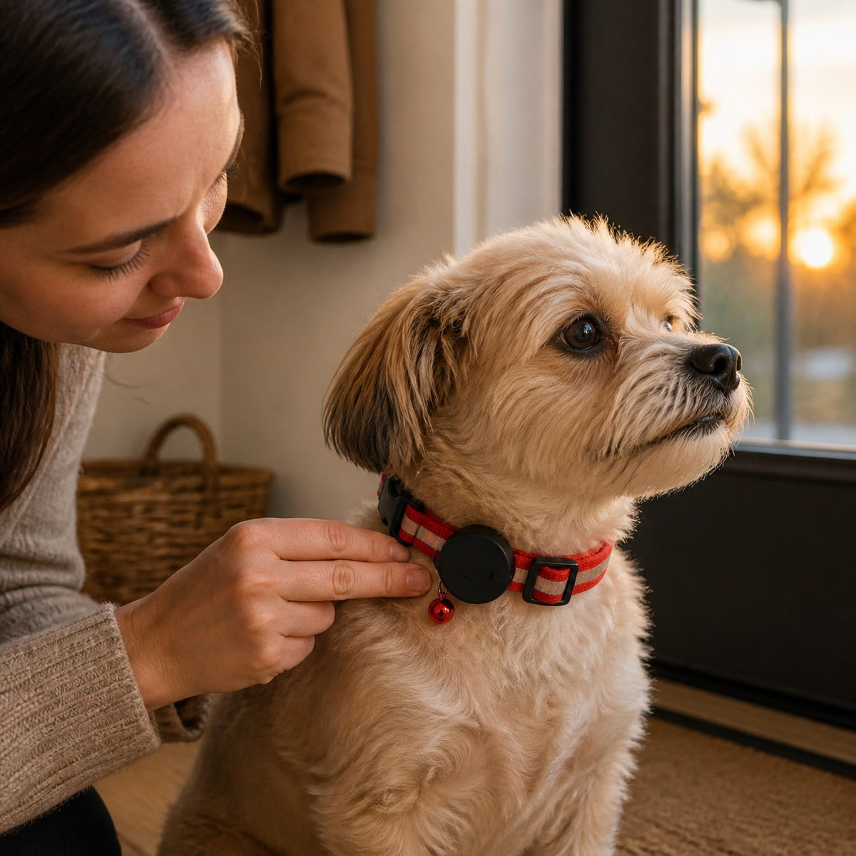 TrackSafe Reflective AirTag Pet Collar ready for daily use at home